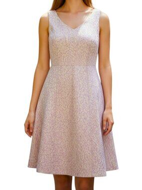 Ann Taylor Silk Linen Blend V Neck Sleeveless Sheath Dress Pastel Pink Purple